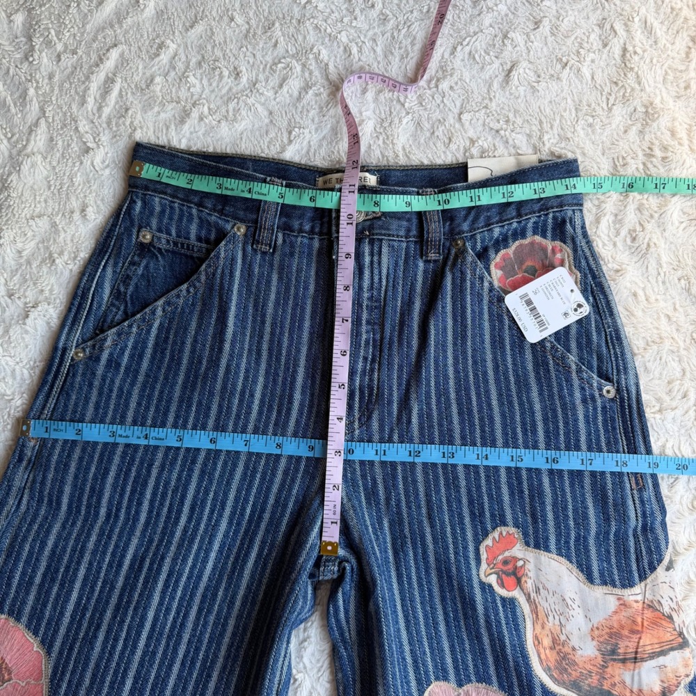 New Free People We The Free Farm To Peach Patched Jeans Barnyard Blue NWT‎ 26 - Picture 3 of 12